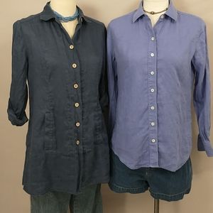 100% Linen Periwinkle & Navy Blue Shirt & Jacket vGood Quality See Measurements